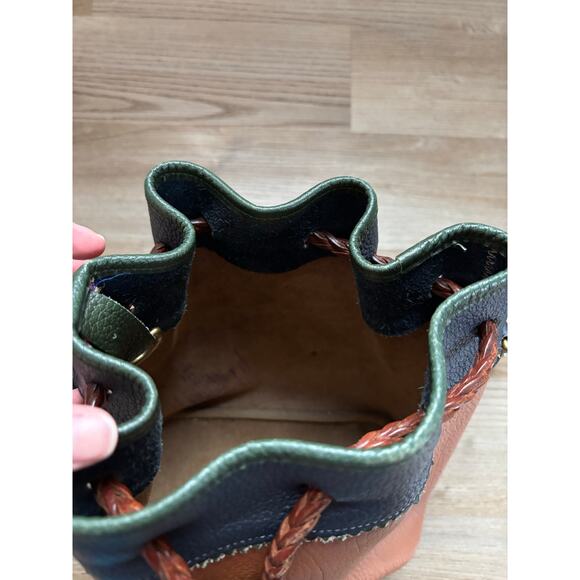 Dooney & Bourke All Weather Leather Drawstring Vintage Purse Tan Green Blue - Picture 10 of 12